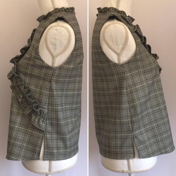 🏝️ Zara Plaid Sleeveless Top with Ruffles in Gray • XS - Picture 5 of 6